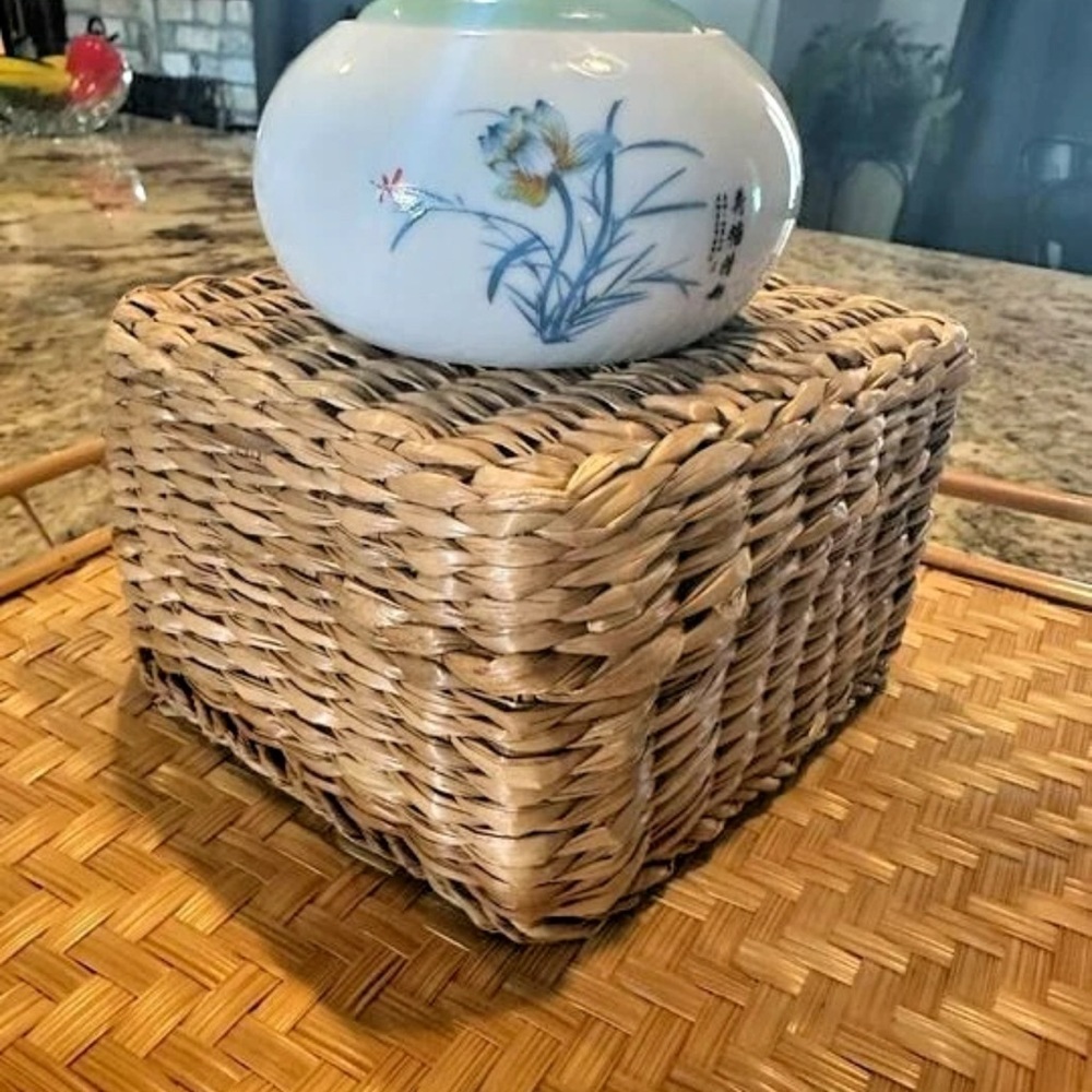 Chinese porcelain tea or ginger caddy in mint condition w/padded box - MCM